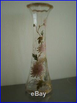 VASE ANCIEN VERRERIE EMAILLE ET DORE 1900 DECOR FLORAL ART NOUVEAU St GALLE