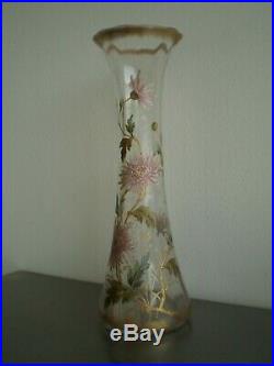 VASE ANCIEN VERRERIE EMAILLE ET DORE 1900 DECOR FLORAL ART NOUVEAU St GALLE