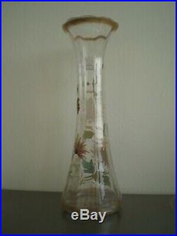 VASE ANCIEN VERRERIE EMAILLE ET DORE 1900 DECOR FLORAL ART NOUVEAU St GALLE