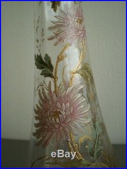 VASE ANCIEN VERRERIE EMAILLE ET DORE 1900 DECOR FLORAL ART NOUVEAU St GALLE