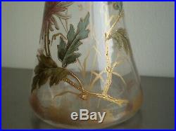 VASE ANCIEN VERRERIE EMAILLE ET DORE 1900 DECOR FLORAL ART NOUVEAU St GALLE