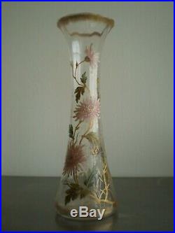 VASE ANCIEN VERRERIE EMAILLE ET DORE 1900 DECOR FLORAL ART NOUVEAU St GALLE