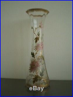 VASE ANCIEN VERRERIE EMAILLE ET DORE 1900 DECOR FLORAL ART NOUVEAU St GALLE