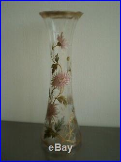 VASE ANCIEN VERRERIE EMAILLE ET DORE 1900 DECOR FLORAL ART NOUVEAU St GALLE