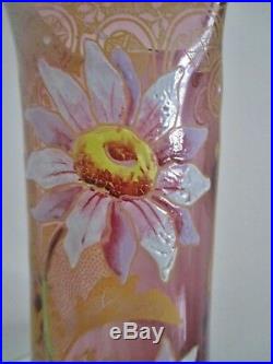 VASE verre émaillé Legras Art Nouveau 1900 décor marguerites