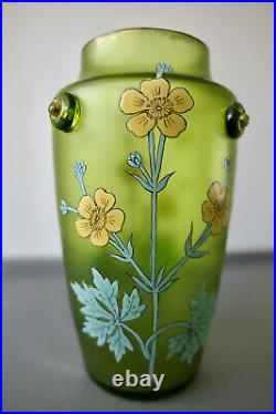 VESSIERE BACCARAT NANCY VASE ÉMAILLÉ IRISÉ ART NOUVEAU VERRE daum gallé