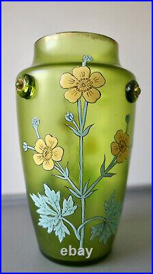 VESSIERE BACCARAT NANCY VASE ÉMAILLÉ IRISÉ ART NOUVEAU VERRE daum gallé