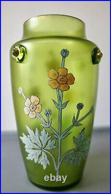 VESSIERE BACCARAT NANCY VASE ÉMAILLÉ IRISÉ ART NOUVEAU VERRE daum gallé