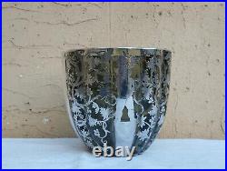 Vase Art Nouveau Américain En Verre Fumé Avec Décorations Argent Titulaire 925