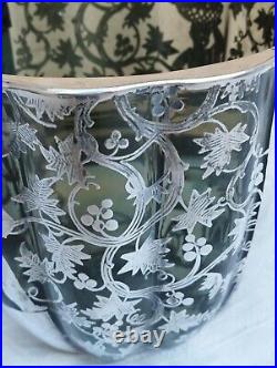 Vase Art Nouveau Américain En Verre Fumé Avec Décorations Argent Titulaire 925