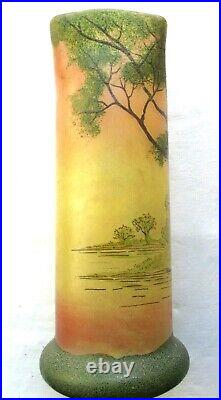 Vase Art Nouveau / Déco, verre émaillé Legras Paysage aux grands arbres