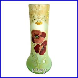 Vase Art Nouveau En Verre Émaillé Décor Floral 1900