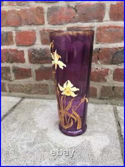 Vase Art Nouveau En Verre émaillé à Décor Floral Circa 1900