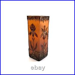 Vase Art Nouveau Iris verre de Bohême gravé à l'acide Harrachov Jugendstil 1900