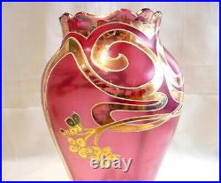 Vase Art Nouveau Verre Emaille Doré Jugendstil 1900