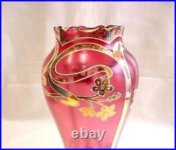 Vase Art Nouveau Verre Emaille Doré Jugendstil 1900