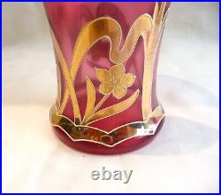 Vase Art Nouveau Verre Emaille Doré Jugendstil 1900