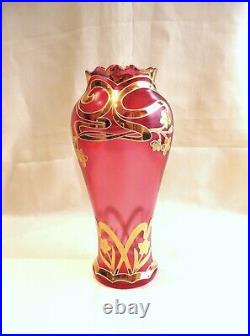 Vase Art Nouveau Verre Emaille Doré Jugendstil 1900