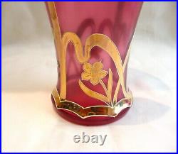 Vase Art Nouveau Verre Emaille Doré Jugendstil 1900