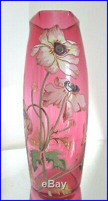 Vase Art Nouveau Verre Émaillé Rouge Aux Anémones 1900 Legras Montjoye