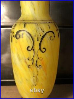 Vase Art Nouveau Verre Marmoréen Décor Géométrique Signé Legras H 22,7 Cm