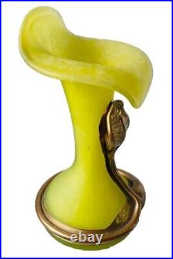 Vase Art Nouveau en Pâte de Verre & monture Bronze Fleur Serpent signé Mady