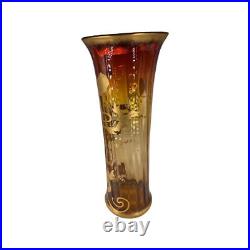 Vase Art Nouveau en verre rouge et doré circa 1900