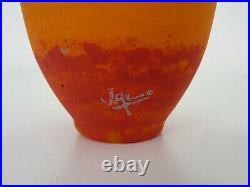 Vase Art Nouveau ovoïde à col annulaire VAL orange pâte de verre, Daum Nancy