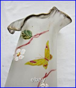 Vase Art Nouveau verre émaillé Legras Mésanges et Papillons / pommier en fleurs Vase Art Nouveau verre émaillé Legras Mésanges et Papillons / pommier en fleurs