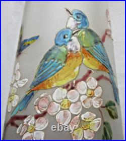 Vase Art Nouveau verre émaillé Legras Mésanges et Papillons / pommier en fleurs Vase Art Nouveau verre émaillé Legras Mésanges et Papillons / pommier en fleurs
