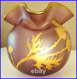 Vase Bourse, Verre Souffle Legras Montjoye, Art Nouveau, Chardon Dore A L'or
