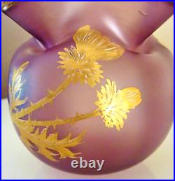 Vase Bourse, Verre Souffle Legras Montjoye, Art Nouveau, Chardon Dore A L'or