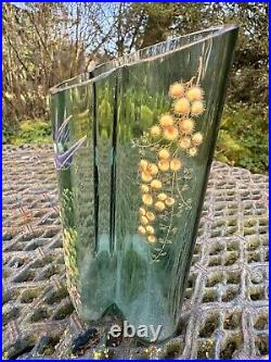 Vase En Verre Émaillé & Oiseau & Libellule & Fleurs & Art Nouveau & France