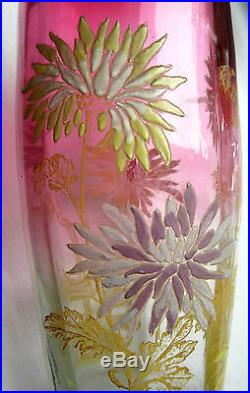 Vase LEGRAS Art Nouveau verre émaillé de TOKYOS, dégradé rouge modèle OLGA