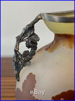 Vase Lacustre Emile Galle Pate De Verre Art Nouveau Grave A L'acide Avec Monture