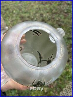 Vase Libellule & Chardons & Travail Français Verre Dégagé à l'Acide & Vers 1900