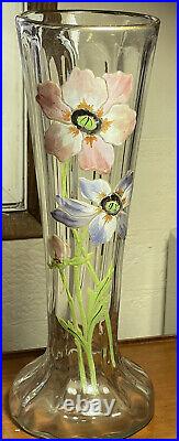 Vase Oignon En Verre Au Décors Floral Émaillé Art Nouveau