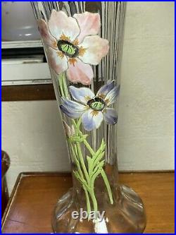 Vase Oignon En Verre Au Décors Floral Émaillé Art Nouveau