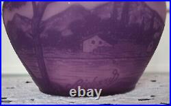 Vase Pâte de Verre Paysage Lacustre Gravé à l' Acide Signé RICHARD Art Nouveau