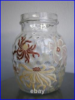 Vase Pot Verre émaillé Art Nouveau Legras décor 1900 Floral Ancien