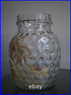 Vase Pot Verre émaillé Art Nouveau Legras décor 1900 Floral Ancien