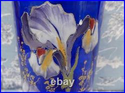 Vase Rouleau verre émaillé bleu décor floral IRIS Legras Montjoye Art Nouveau