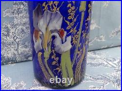 Vase Rouleau verre émaillé bleu décor floral IRIS Legras Montjoye Art Nouveau