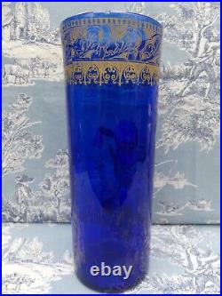 Vase Rouleau verre émaillé bleu décor floral IRIS Legras Montjoye Art Nouveau