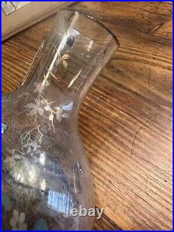 Vase Verre Émaillé Dans l'Esprit Emile Gallé Art Nouveau Glass Poisson & Fleurs