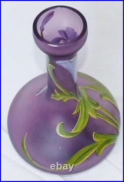 Vase Verre Emaille Lys Art Nouveau Antique French Hand Enamelled Glass