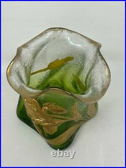 Vase Verre Émaille Vers 1900 Art Nouveau Fleurs Antique Glass Jugendstil