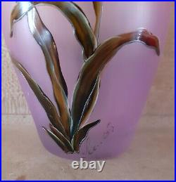 Vase ancien Verre émaillé Art Nouveau décor de Fleurs Signé LEGRAS