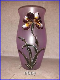 Vase ancien Verre émaillé Art Nouveau décor de Fleurs Signé LEGRAS orchidées