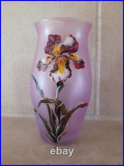 Vase ancien Verre émaillé Art Nouveau décor de Fleurs Signé LEGRAS orchidées